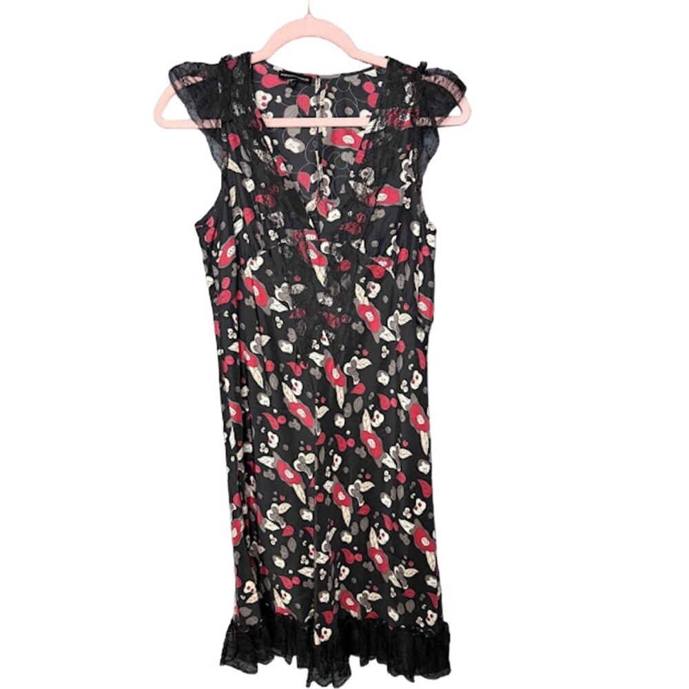 Emporio Armani Dress Women's Sz 6 Grunge Whimsygoth LBD Black Designer Lace Silk
